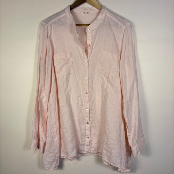 Eileen Fisher Tops - Eileen Fisher 100% Organic Linen Pink Button Down Tunic Top